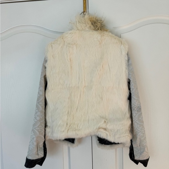 Grey Denim Jacket with White Rabbit Fur lining and White-Grey Goat Fur Collar - Picture 4 of 9
